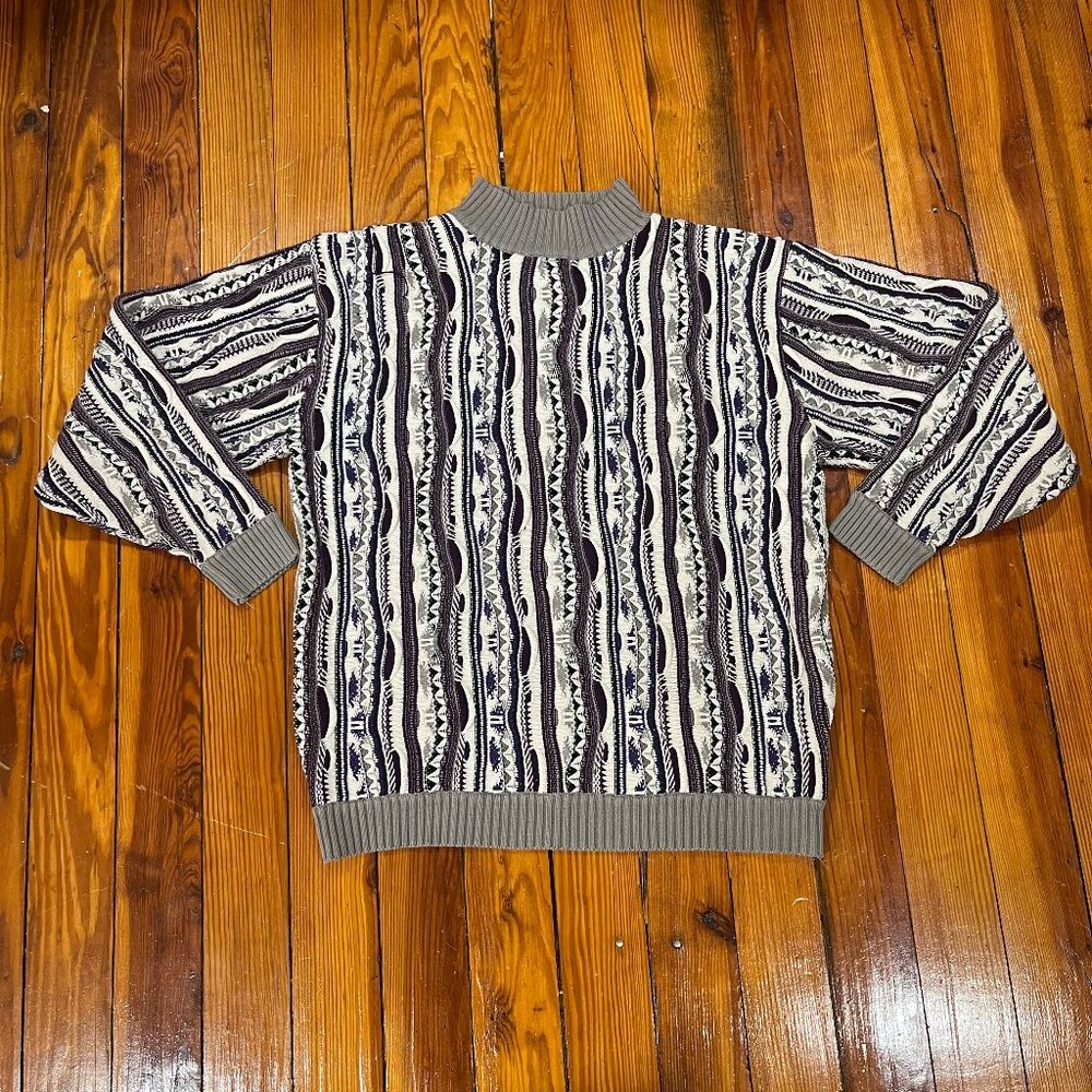 Barcode Mock Neck Knit Sweater Pullover Purple/Navy/White Men's Size XL